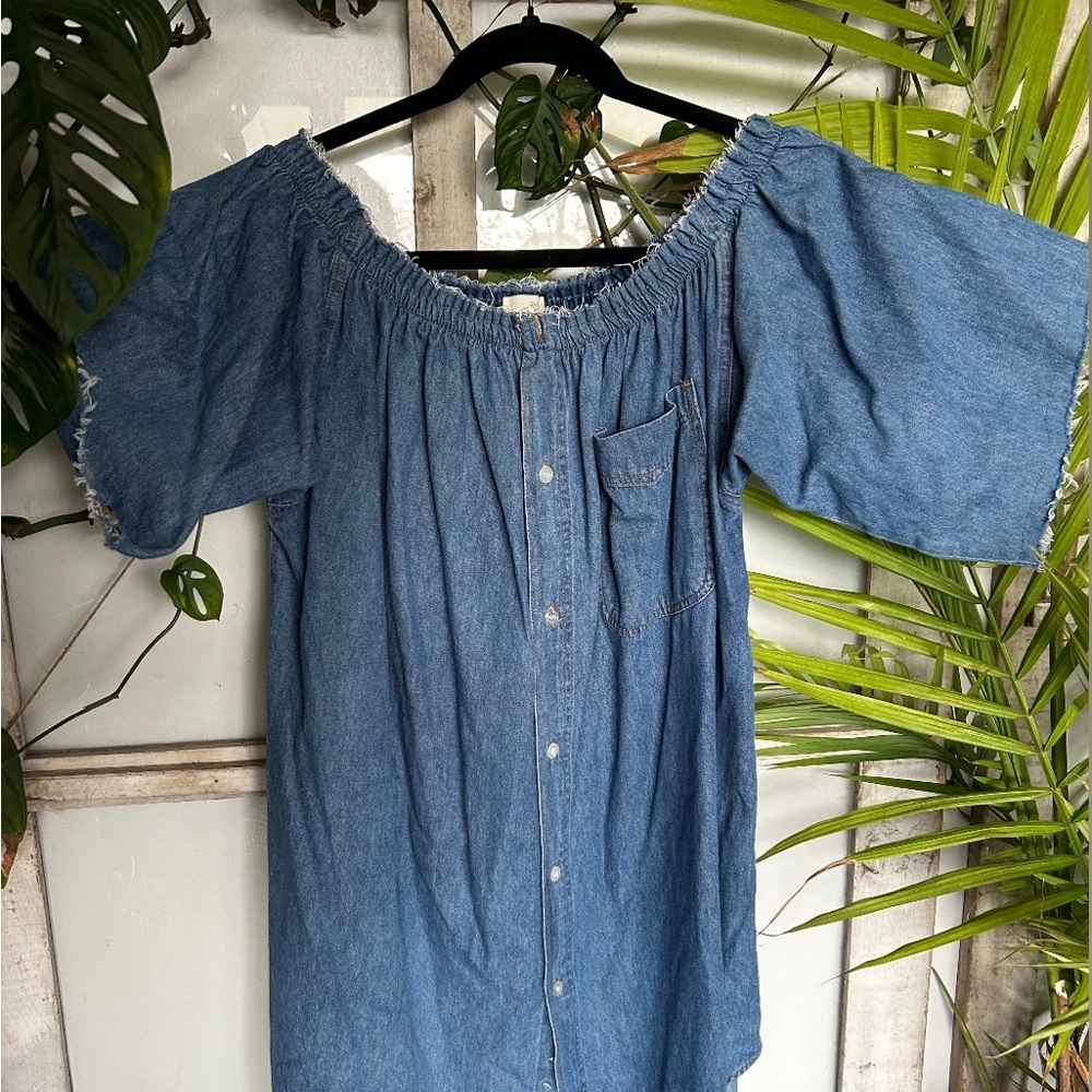 Denim Off-Shoulder Women's Shirt Dress